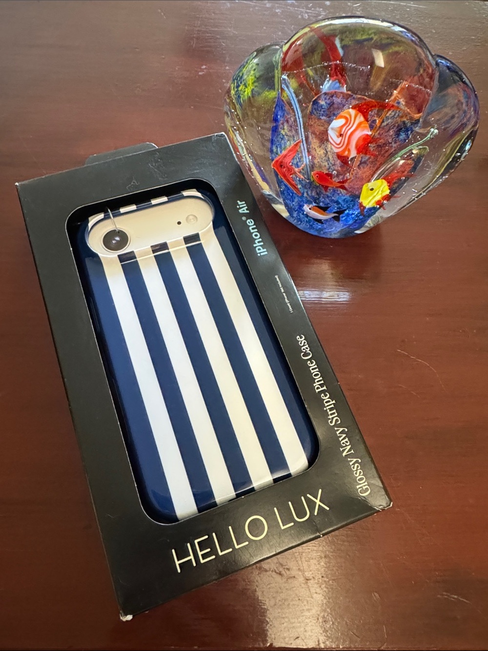 NWT Sealed iPhone Air phone case. Made by Hello Lux. Navy blue & white stripes.